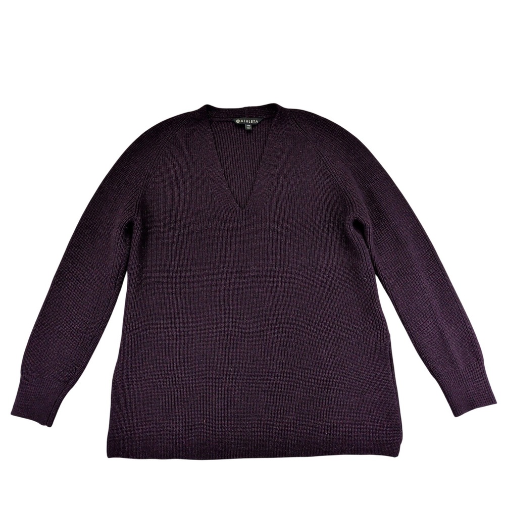 Athleta Switchback Pullover Sweater Burgundy Ribbed VNeck Merino Wool XXS 854141
